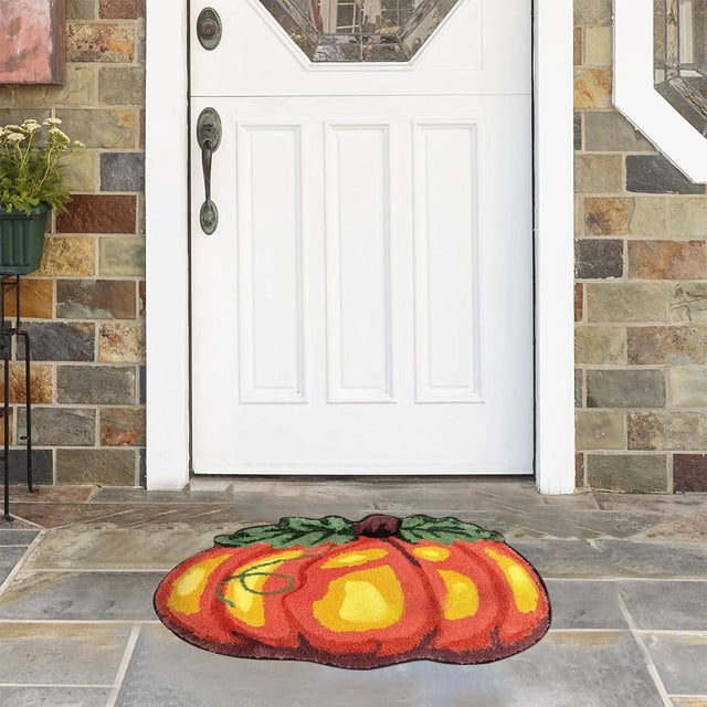 yulier Fall Decor Halloween Pumpkin Bathroom Rug, Thanksgiving Pumpkin Shape Rugs for Home, Non-Slip Small Carpet Bath Mat Decorations, 15.7" x 23.6"