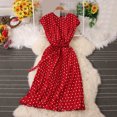thumbnail image 1 of Fshaion Robe d'Été pour Femmes 2024 Grande Taille Jupe Mi-Longue Robe à Manches Courtes avec Pois Robe Plissée Liquidation à Moins de 10!, 1 of 3