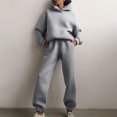 thumbnail image 1 of PVCS Women Casual Solid Color Two Piece Long Pants Hooded Pullover Long Sleeve Sweatshirts Sets, 1 of 8