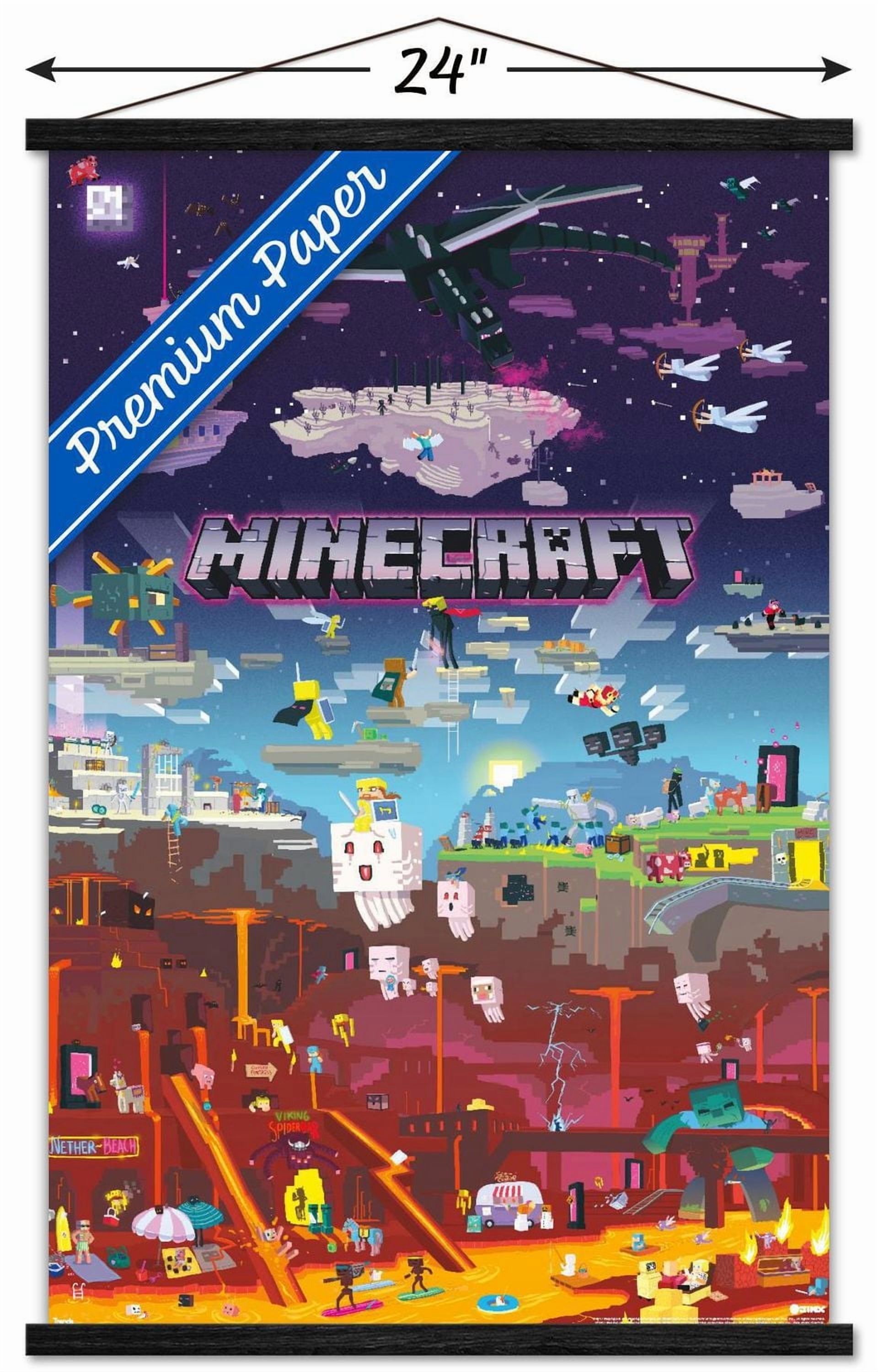 Minecraft - Monde au-delà 22,375" x 34" Affiche Murale avec Cadre Magnétique en Bois de Hêtre, par Trends International
