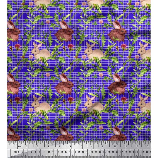 Soimoi Cotton Duck Fabric Leaves & Rabbit Animal Print Fabric by The Yard 56 Inch Wide