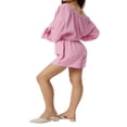 thumbnail image 3 of Summer Women Casual Two Pieces Tracksuit Half Sleeve Button-Down Shirt High Waisted Shorts Set, 3 of 6