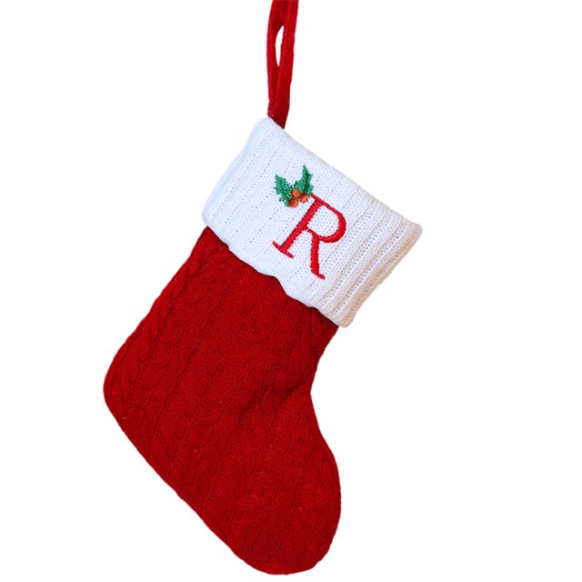 Christmas Tree Decorative Socks With Embroidered Initial Letters Red Green White Knit Stockings