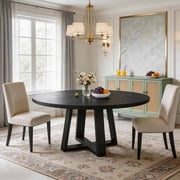 47 in Round Dining Table for Dining Room, Kitchen Table for 4 Man, Farmhouse Dinner Table with Wooden Tabletop and Cross Base