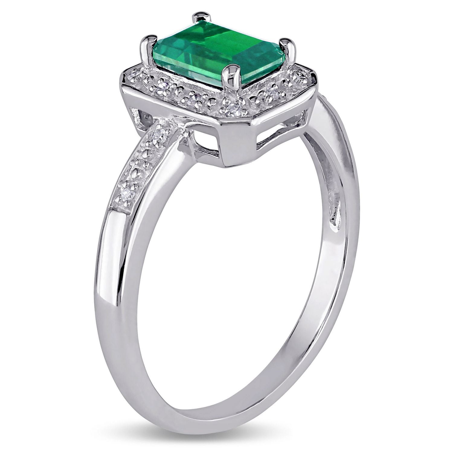 Bague auréole Tangelo avec émeraude synthétique 7/8 CT PBT et accents de diamants en argent sterling