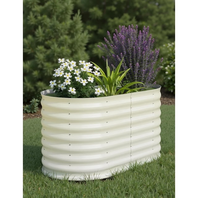 4*2*2FT Galvanized Raised Garden Bed Kit Large Oval Metal Planter Box for Outdoor Gardening Vegetables