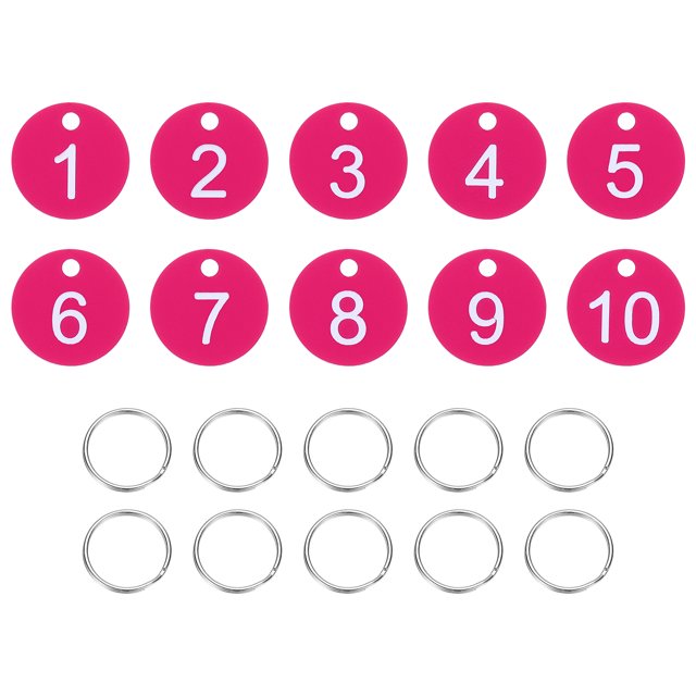 10PCS Number Tags 1-10, Number Key Tags Plastic Numbered Tags Key Tags Keychain with Key Rings for Organizer Field Sales Hangers Clothes Labels ID Tag, Rose Red