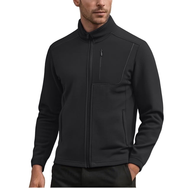 Lovzfmll Men's Polar Fleece Jacket, Solid Color Stand Collar, Long Sleeve Zip Front, Plush Lining, Fall Jackets for Men, Soft Thermal Jacket