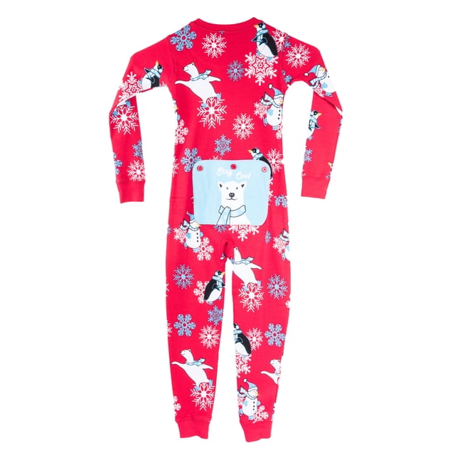 Plaisir d'Hiver Penguins Combinaison une Pièce Garçons et Filles Pyjama Restez au Frais Polar Bear Rabat Arrière