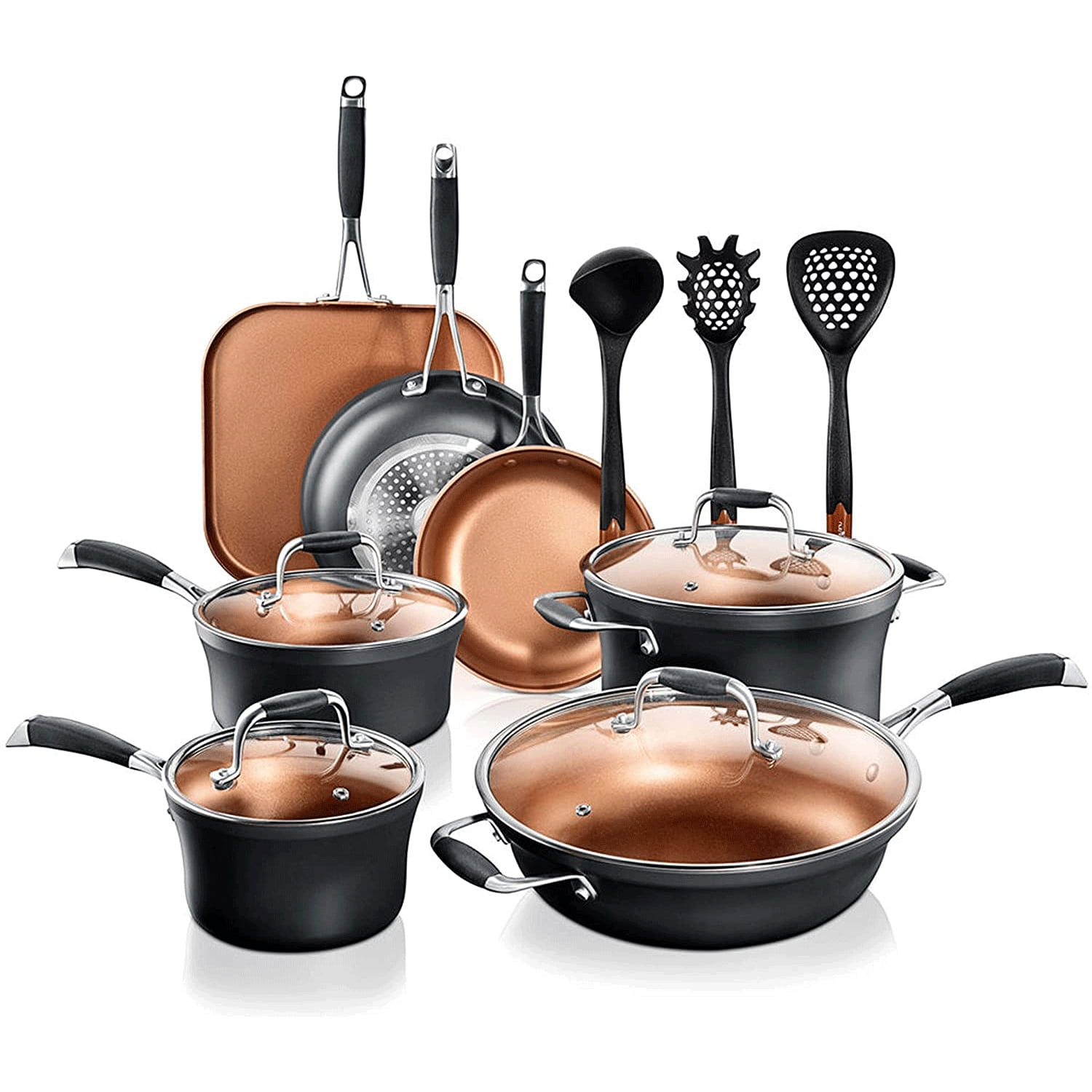 NutriChef 14 Piece Nonstick Ceramic Kitchen Cookware Pots and Pans Set