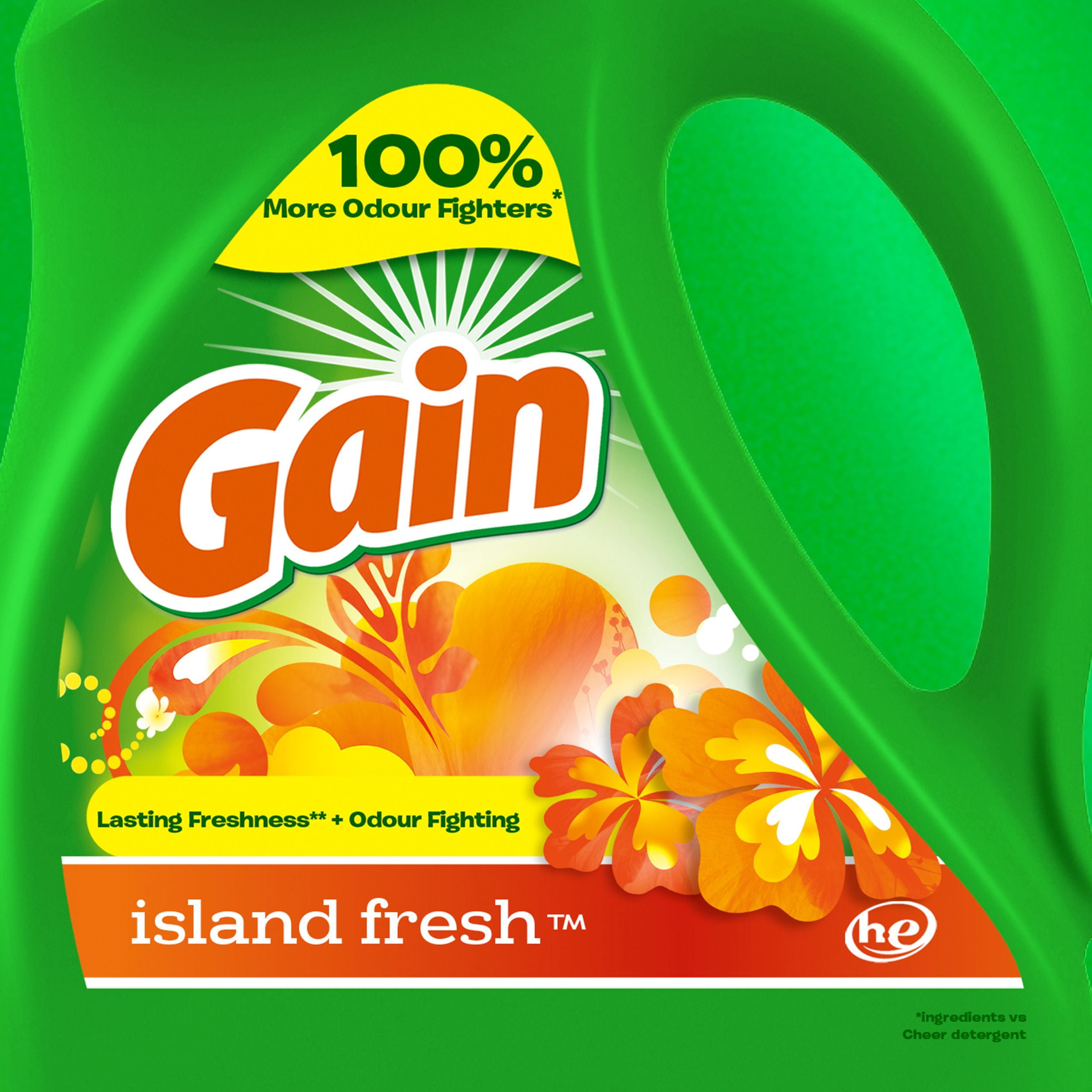 Gain Détergent Liquide à Lessive, Parfum Fraîcheur des Îles, Fraîcheur + Élimination des Odeurs, Savon Nettoyant Liquide pour Laveuse Haute Efficacité, 4.25 Litres, 100 Brassées