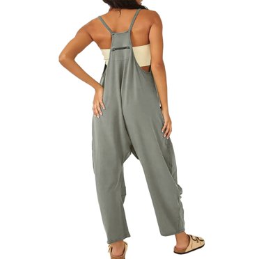 Pxiakgy Women's Casual Sleeveless Jumpsuits V Neck Spaghetti Strap Overalls Long Pants Romper with Two Pockets Jumpsuits for Women 2024 Size:S-5XL