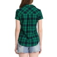 thumbnail image 3 of INSPIRE CHIC Chemises à Carreaux pour Femmes Col en Pointe Boutonnées Blouses de Rentrée Bleu Vert P, 3 of 6