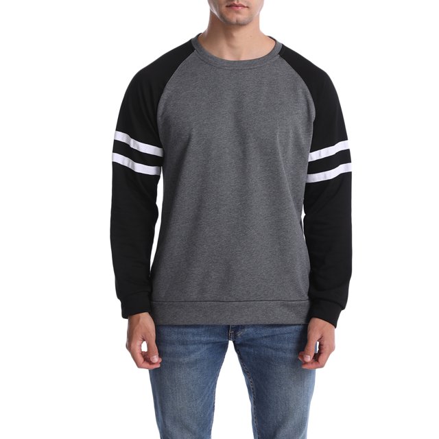 Xingqing T-Shirts à Manches Longues Raglan pour Hommes, Chandail en Molleton Décontracté à Col Rond, Pull Ample, Chemises Athlétiques, Noir Charbon L