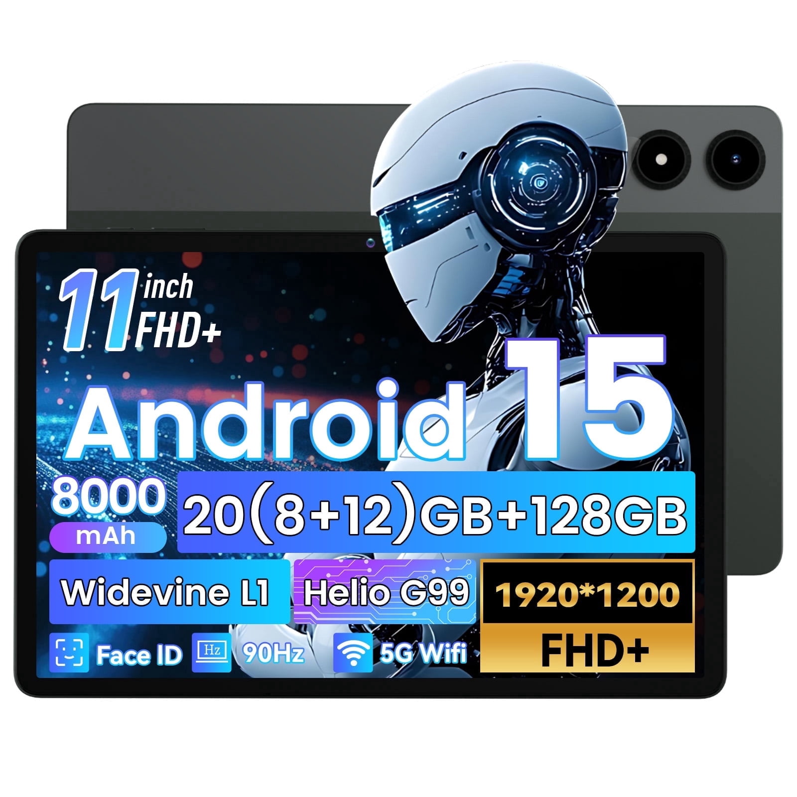 Android 15 Tablet, 11 Inch Tablet,Helio G99 Octa-Core CPU Tablet Computer,  128GB ROM+20(8+12)GB RAM+ 2TB TF, Octa-Core Processor,1920 * 1200 FHD, 8000m