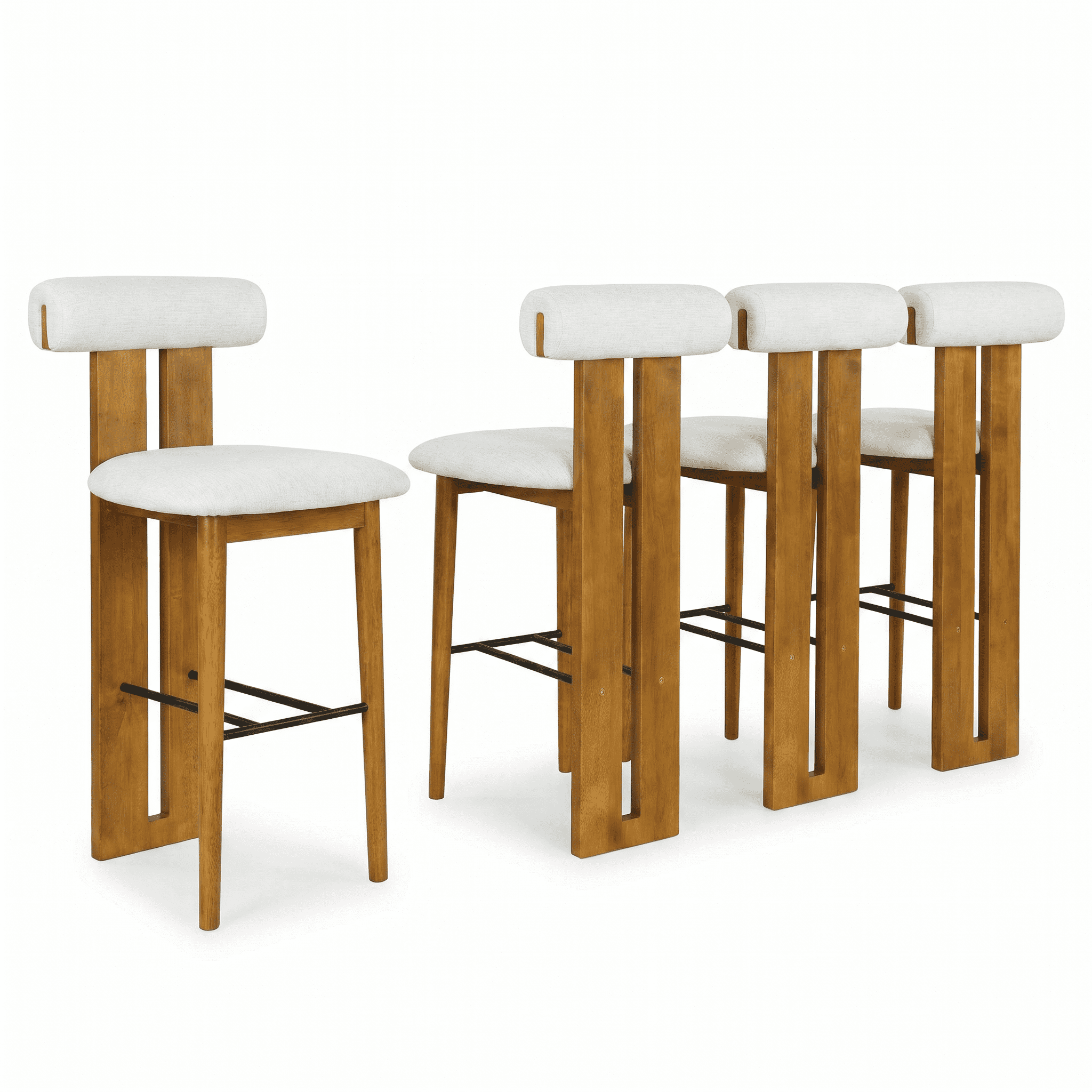 Ensemble de 4 tabourets de bar modernes Renée de Noble House, siège rembourré ivoire, noyer et ivoire