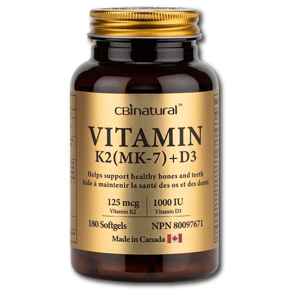 Vitamin K2 MK-7 120mcg with Vitamin D3 25 mcg, 180 softgels, 6-Month Supply