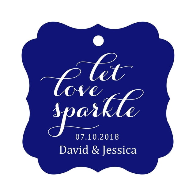 Darling Souvenir Custom Let Love Sparkle Wedding Hang Tags Personalized Fancy Frame Paper Tags -Blue-50 Tags