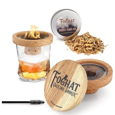 THOUSAND OAKS BARREL Foghat Cocktail Smoker W/ Bourbon Barrel Wood Shavings-Infuse Cocktails, Wine, Whiskey, Cheese, Meats, Dried Fruits, Salt and More!-Smoking Glass Cloche Accessories