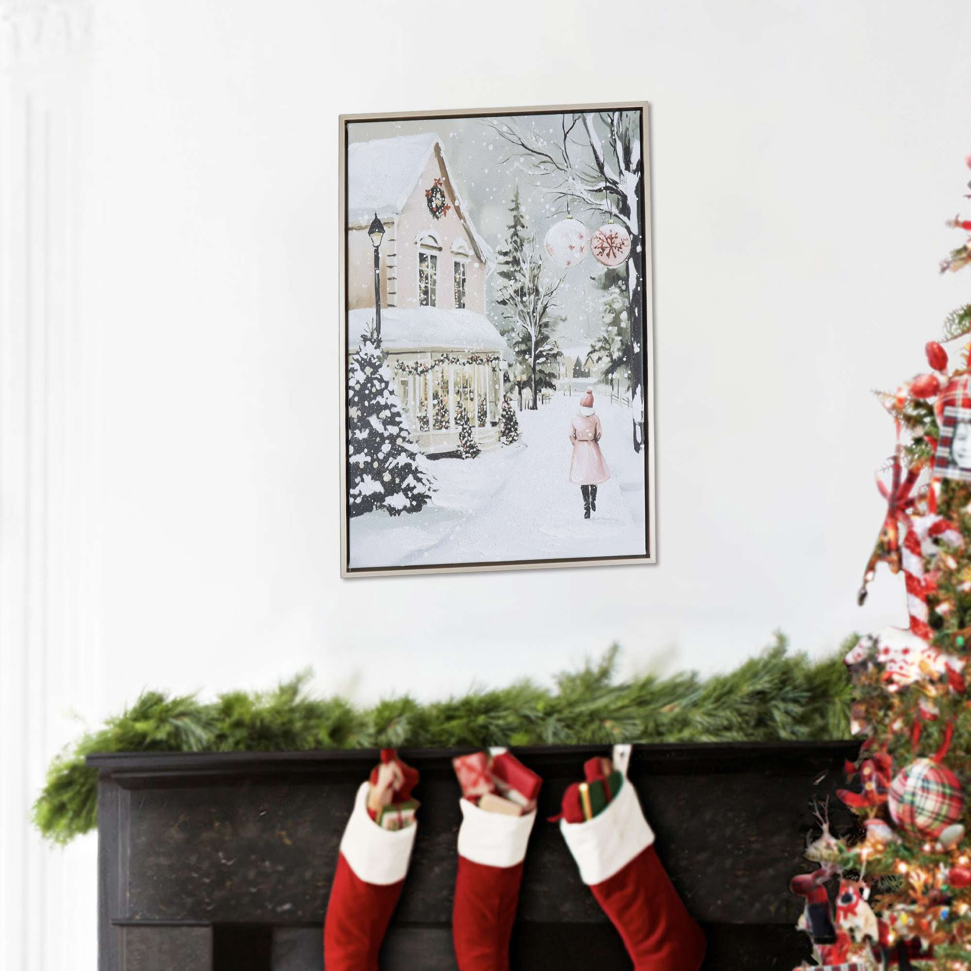Temps de vacances Scène d'hiver Art mural, 18 pouces de hauteur, Multi couleur