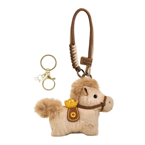 HILABEE Porte-Clés de Sac Cheval Peluche Poupée Jouet Pendentif de Noël Sacs à Main Animal en Peluche Brun avec Lanière