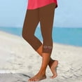 thumbnail image 2 of Olyvenn Womens Rhinestone Trim Capri Pants Stretchy Compression Leggings Print Pattern Yoga Pants Summer Vacation Outfits Brown S, 2 of 4