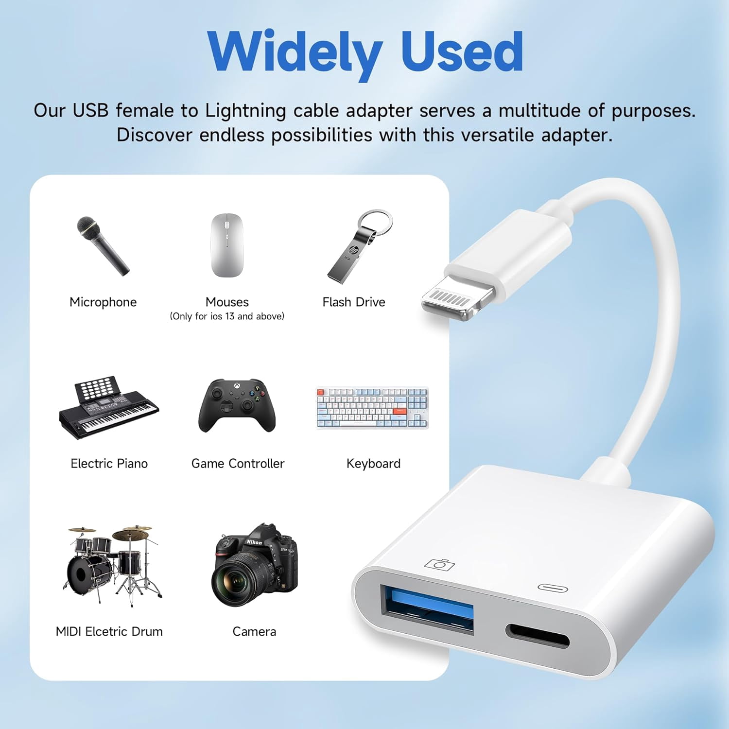 OTG Hub with Single USB Port - Lightning to USB Adapter with Charging Port - USB 3.0