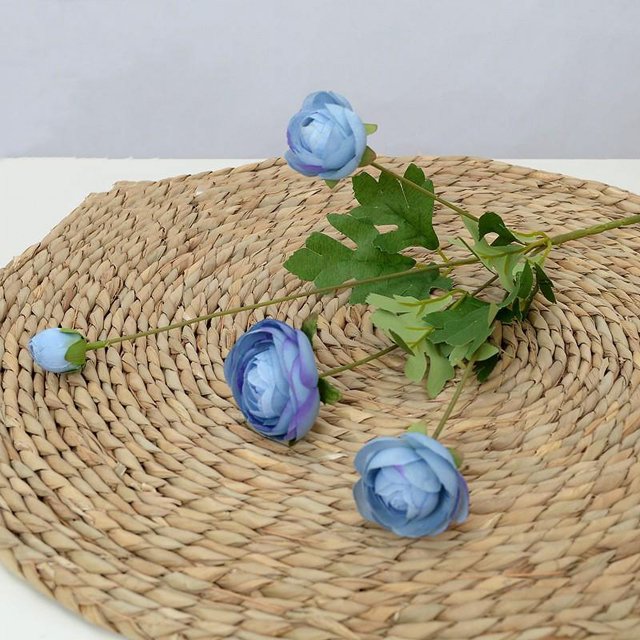 KUIZAP 60cm 5 Heads Artificial Ranunculus Flowers Floral Faux Peony Bouquet Wedding Home Decoration Simulation Artificial Flowers(Blue)