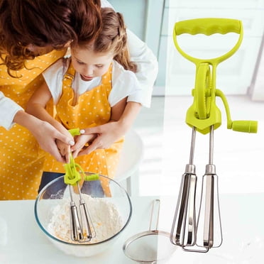 Stainless Steel Handheld Rotary Stirrer | Manual Crank Egg Beater | Semi-Automatic Whisk | Double Round Mixer | Ergonomic Non-Slip Handle | Easy Clean | 1 Pack