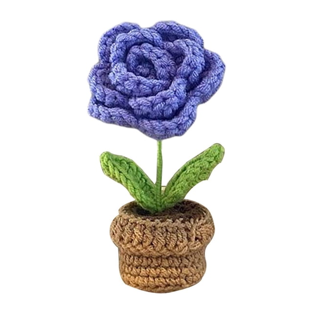 tredstone Hand Knitted Crochet Flowers Mini Potted Flowers Car Accessories Small Cute