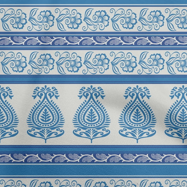 oneOone Georgette Viscose Medium Blue Fabric Asian Block Craft Projects Decor Fabric Printed By The Yard 42 Inch Wide
