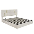 thumbnail image 4 of MODERNLUXE Lit Grand avec Rangement Relevable, Cadre de Lit Plateforme Moderne Rembourré avec Tête de Lit à Ailes et Rangement Hydraulique, Aucun Sommier Requis, Beige, 4 of 6