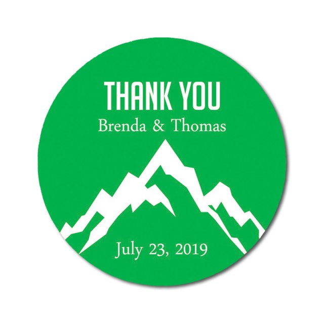 Darling Souvenir Round 45 Pcs Snowy Mountain Thank You Stickers Personalized Bride Groom Names And Date Envelope Seals-Green