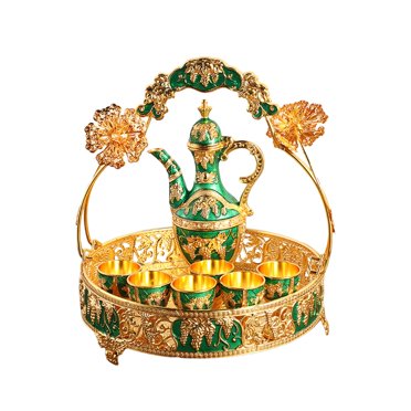 Luzkey Ensemble de Verre Européen Ensemble de Théière Décoration de Maison de Luxe Ensemble de Service de Cafetière Tasses à Boire pour Chambre Mariage Vert