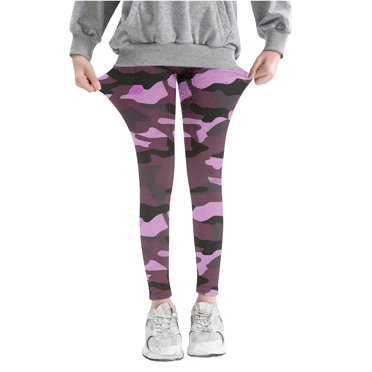Kids Girl's Pants on Clearance Girls Camouflage Printed Pants High Waist Stretchy Soft Tights Kids Summer Leggings for School Wearing Girls Soft Leggings New Purple 7 Years