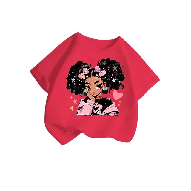 LUOGENLI T-Shirt pour Filles T-Shirt d'Été pour Filles à Col Rond, Imprimé de Dessin Animé, Décontracté, Ample, à Manches Courtes, T-Shirt Maxi avec Fente pour Filles 6-8 Ans