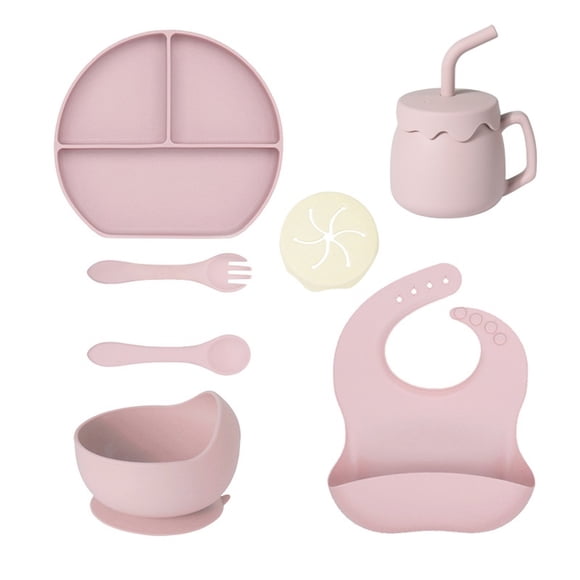 Bebcare Aloha Silicone Baby Feeding Tableware, Set of 6, BPA-Free, Eco-Friendly, Pink