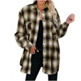 thumbnail image 2 of IROINID Veste Décontractée Mi-Longue pour Femmes Col Rabattu à Carreaux Simple Boutonnage Shacket Manches Longues, Marron, 2 of 4