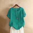 thumbnail image 3 of WEIYLL Ladies T Shirts Plus Size Linen Loose Tunic Breathable Boho Solid Green Tee Sizes XXXXL, 3 of 3