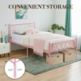thumbnail image 3 of Metal Twin Size Bed Frame with Headboard & Footboard, Black/Pink Twin Bed Platform with Under-Bed Storage, Heavy Duty Metal Slats Support, No Box Spring Needed, Easy Assembly, 3 of 7