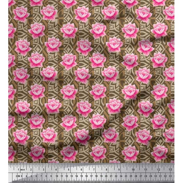 Soimoi Coton Canard Tissu Rayé & Rose Imprimé Floral Tissu 1 Yard 56 Inch Wide