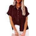 thumbnail image 1 of DPTALR Women's Tops Solid Button Shirt Female V-Neck Loose T-shirt Blouse Tops, 1 of 8