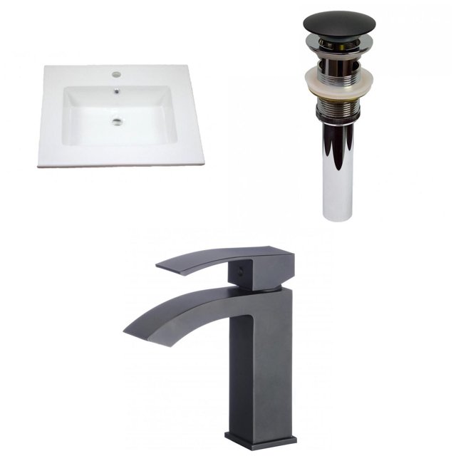 American Imaginations 25-in. W 1 Hole Ceramic Top Set In White Color - Overflow Drain Incl. AI-29922