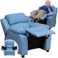 thumbnail image 4 of Deluxe Padded Contemporary Light Blue Vinyl Kids Recliner with Storage Arms, 4 of 9