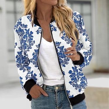 Mceream Blouson Bomber pour Femmes 2025 Automne Hiver Manteau Tendance Cardigan Léger à Fermeture Éclair Manteau d'Extérieur avec Poche Coupe-Vent Grande Taille Chaqueta de Invierno Para Mujer Bleu m
