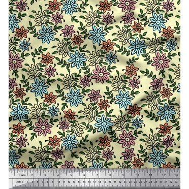 Soimoi Rayon Fabric Leaves & Floral Block Decor Fabric Printed Yard 56 Inch Wide