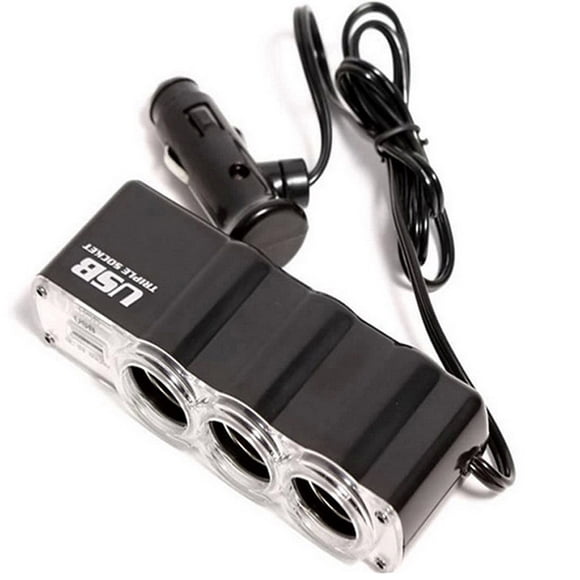 Daisyyozoid Wholesale 1 USB Charger Supply and 3 Socket Car Cigarette Lighter Extender Splitter
