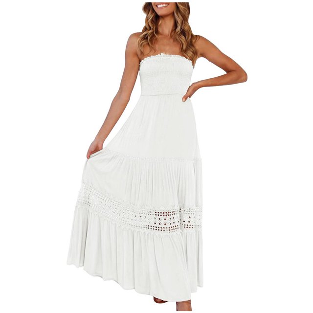 Mrat Robe Tube d'Été Décontractée pour Femme, Sans Manches, Unie en Dentelle, Robe de Cocktail, S-134 Blanc G