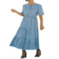 thumbnail image 2 of Robe Décontractée à Volants Manches Courtes Imprimé Floral Taille Haute Col en Chiffon Robe Longue de Plage Fête Vert s, 2 of 4
