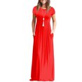 thumbnail image 3 of keepw Robe Longue Décontractée pour Femmes Couleur Unie Manches Courtes Maxi Robe avec Rouge TTG, 3 of 6